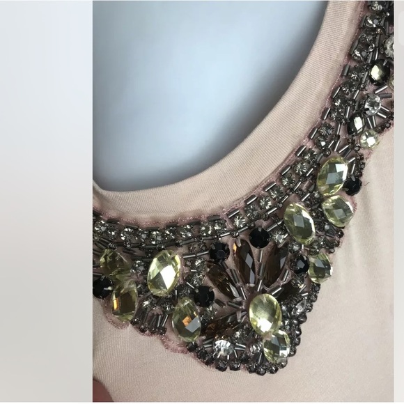 BOSTON PROPER Necklace Trapeze Top Blush Pink Embellished Jewel Blouse Shirt - Picture 5 of 11